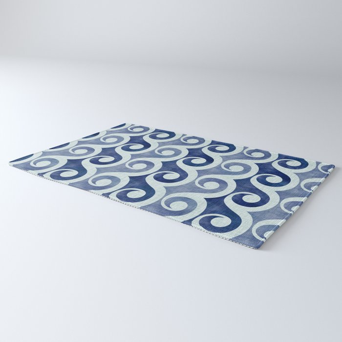 Indigo Geometric Beach Waves Rug Gallery Image 3