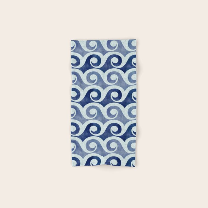 Indigo Geometric Beach Waves Hand & Bath Towel Gallery Image 1