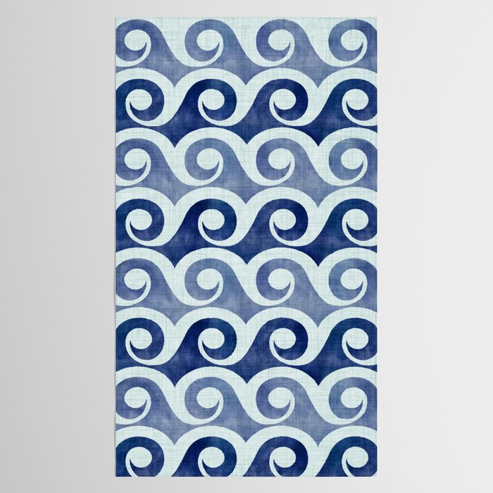 Indigo Geometric Beach Waves Tablecloth Gallery Image 2