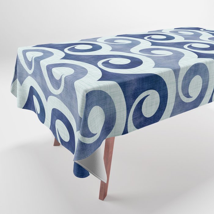 Indigo Geometric Beach Waves Tablecloth Gallery Image 1