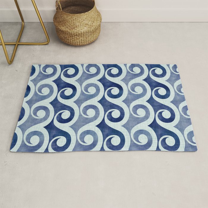 Indigo Geometric Beach Waves Rug Gallery Image 1