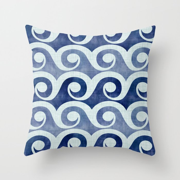 Indigo Geometric Beach Waves Throw Pillow Gallery Image 1