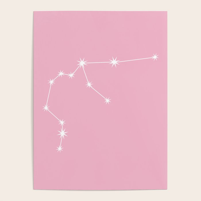 Aquarius Zodiac Star Constellation Line Art Soft Pink Poster Gallery Image 4