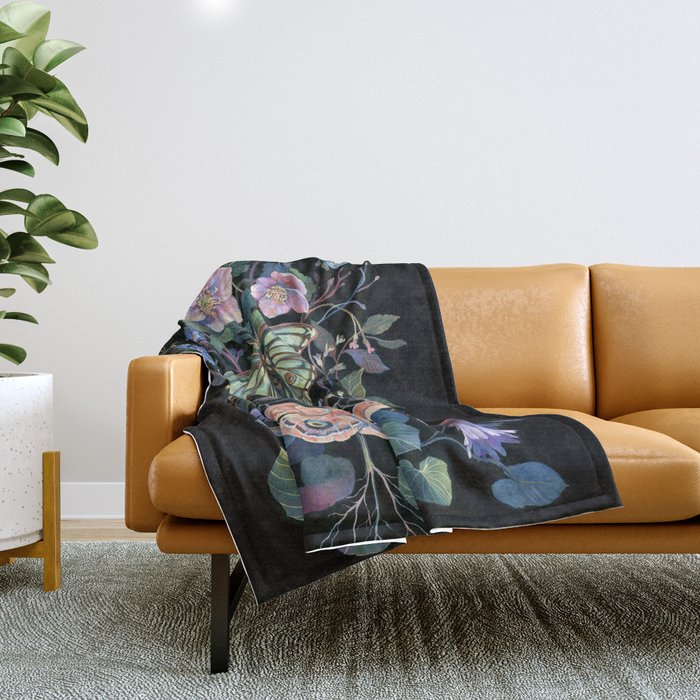Moon Moth Mushroom Throw Blanket Gallery Image 1