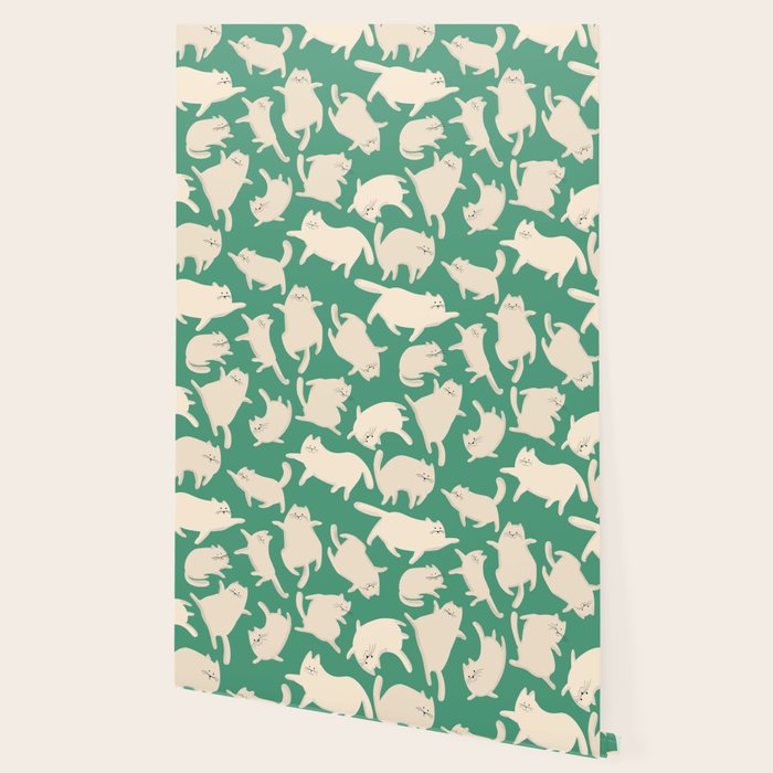 White Silly Cats Pattern Wallpaper Gallery Image 2