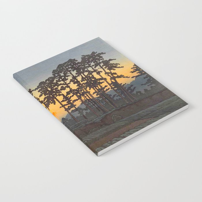 Japanese Woodblock Print Morning Sunrise Farm Tree Silhouette Notebook Gallery Image 2