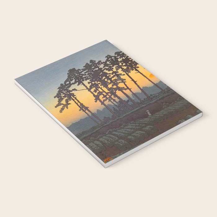 Japanese Woodblock Print Morning Sunrise Farm Tree Silhouette Notebook Gallery Image 3