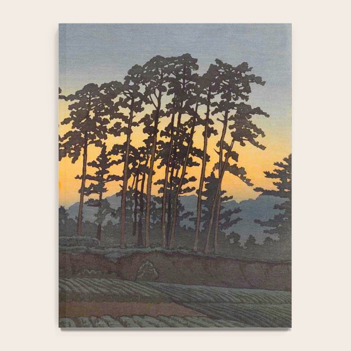 Japanese Woodblock Print Morning Sunrise Farm Tree Silhouette Notebook Gallery Image 4
