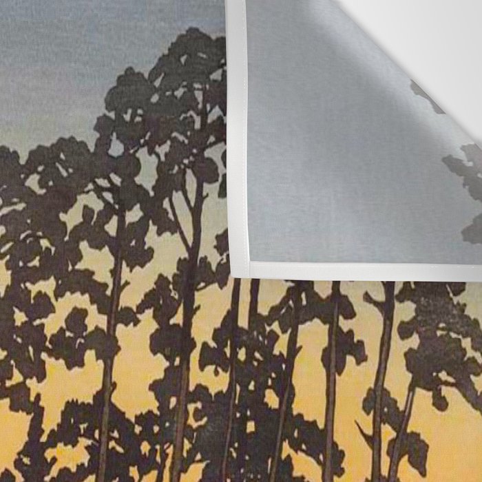 Japanese Woodblock Print Morning Sunrise Farm Tree Silhouette Wall Tapestry Gallery Image 3