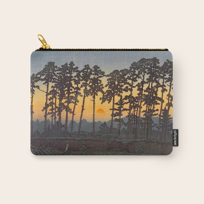 Japanese Woodblock Print Morning Sunrise Farm Tree Silhouette Carry All Pouch Gallery Image 1