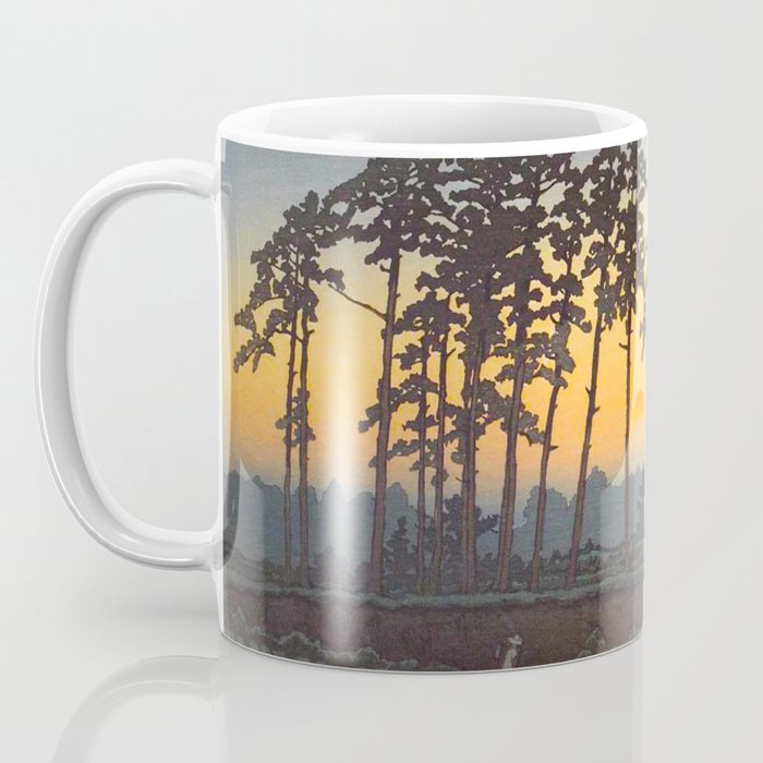 Japanese Woodblock Print Morning Sunrise Farm Tree Silhouette Coffee Mug Gallery Image 3