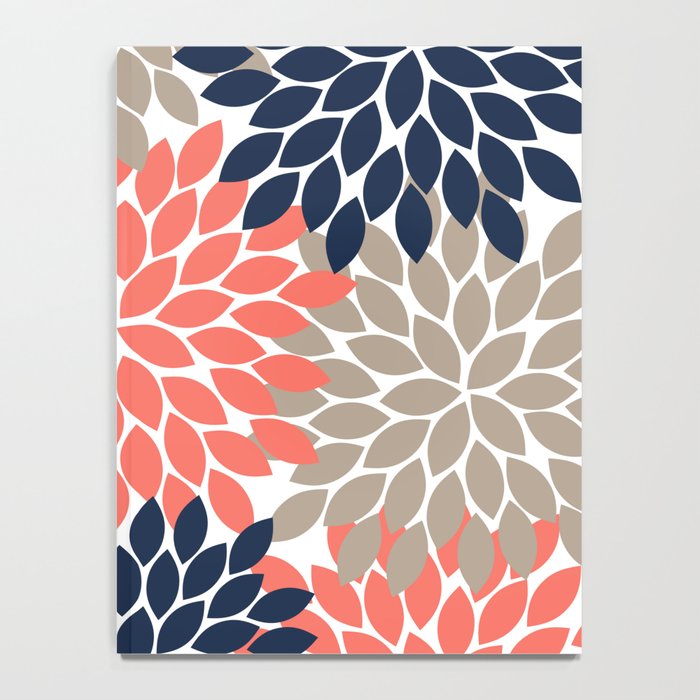 Tan Coral Navy Flower Burst Floral Pattern Notebook Gallery Image 4