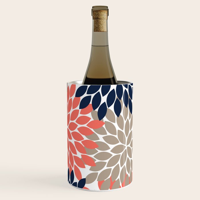 Tan Coral Navy Flower Burst Floral Pattern Wine Chiller Gallery Image 3