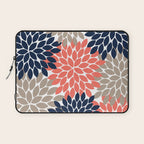 Tan Coral Navy Flower Burst Floral Pattern Laptop Sleeve Gallery Image 1