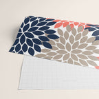 Tan Coral Navy Flower Burst Floral Pattern Wrapping Paper Gallery Image 2