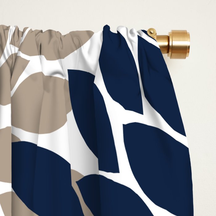 Tan Coral Navy Flower Burst Floral Pattern Window Curtain Gallery Image 2