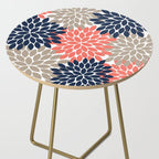 Tan Coral Navy Flower Burst Floral Pattern Side Table Gallery Image 2