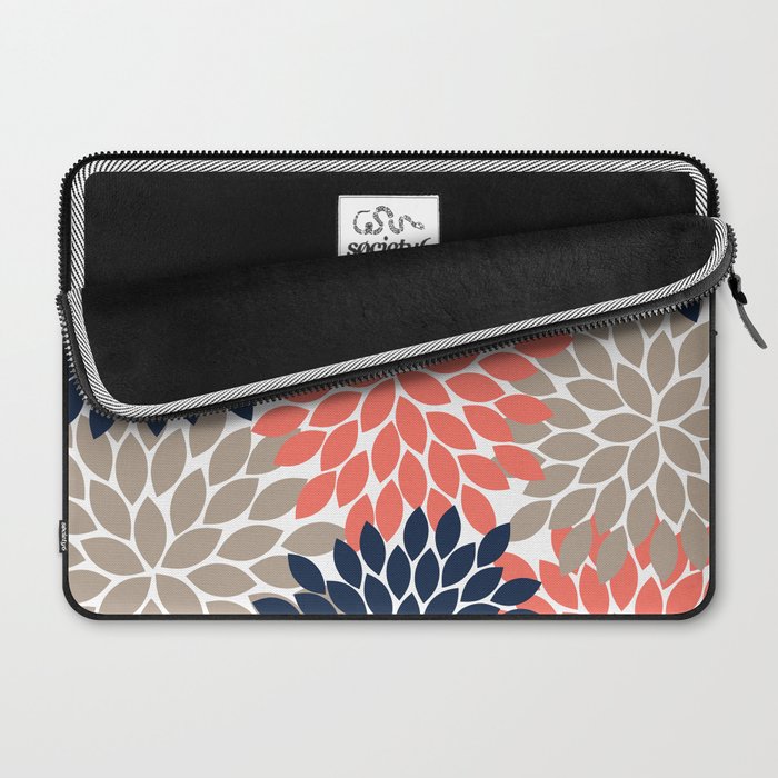 Tan Coral Navy Flower Burst Floral Pattern Laptop Sleeve Gallery Image 2