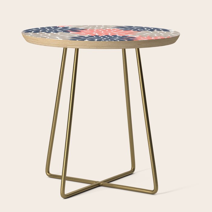 Tan Coral Navy Flower Burst Floral Pattern Side Table