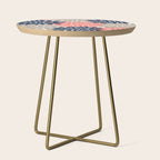 Tan Coral Navy Flower Burst Floral Pattern Side Table Gallery Image 1