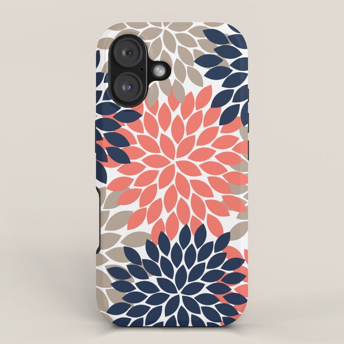 Tan Coral Navy Flower Burst Floral Pattern iPhone Case Gallery Image 1