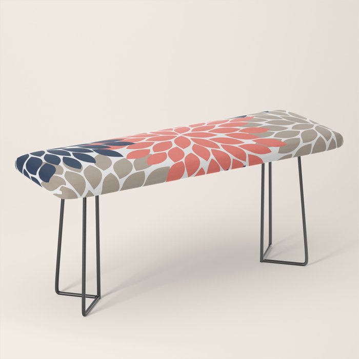 Tan Coral Navy Flower Burst Floral Pattern Bench Gallery Image 1