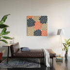 Tan Coral Navy Flower Burst Floral Pattern Wood Wall Art Gallery Image 2