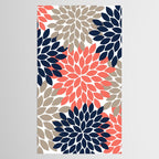 Tan Coral Navy Flower Burst Floral Pattern Tablecloth Gallery Image 2