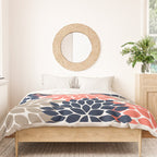 Tan Coral Navy Flower Burst Floral Pattern Duvet Cover Gallery Image 3