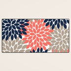 Tan Coral Navy Flower Burst Floral Pattern Desk Mat Gallery Image 3
