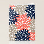 Tan Coral Navy Flower Burst Floral Pattern Stationery Card Gallery Image 2