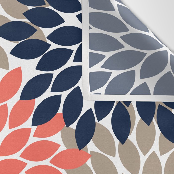 Tan Coral Navy Flower Burst Floral Pattern Wall Tapestry Gallery Image 3