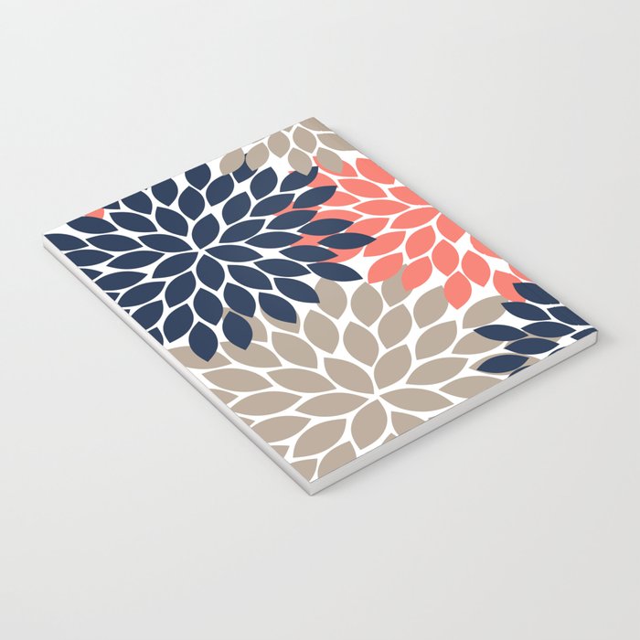 Tan Coral Navy Flower Burst Floral Pattern Notebook Gallery Image 3