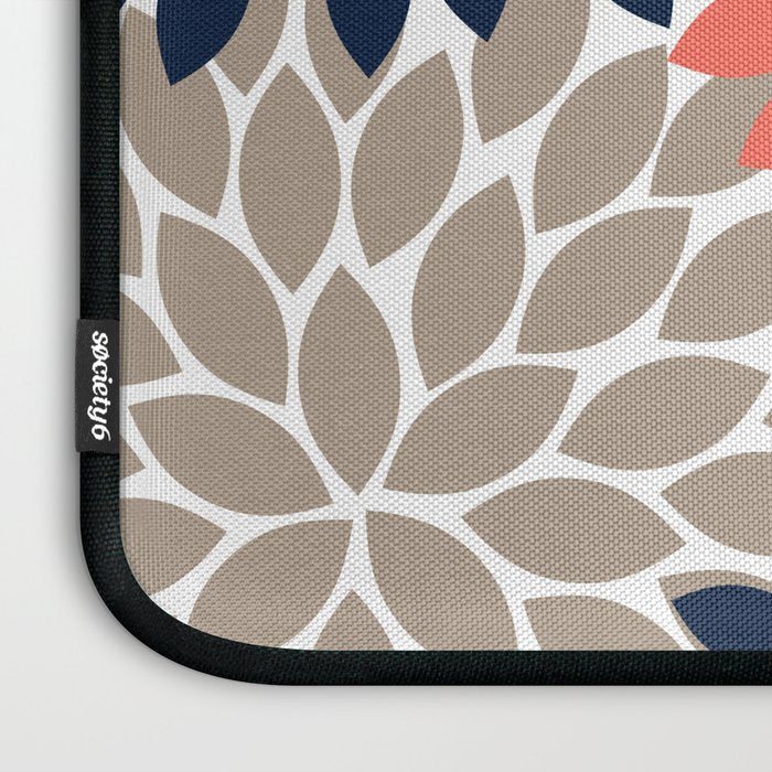 Tan Coral Navy Flower Burst Floral Pattern Laptop Sleeve Gallery Image 3