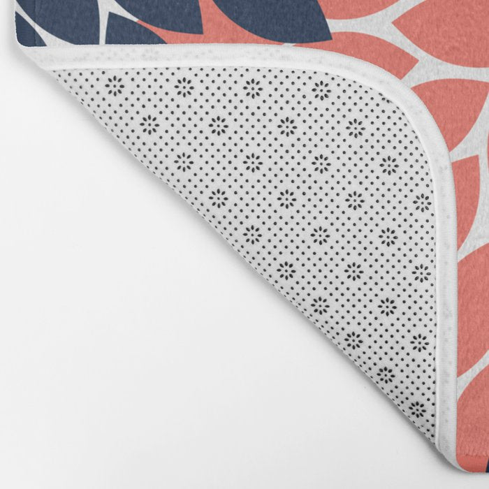 Tan Coral Navy Flower Burst Floral Pattern Bath Mat Gallery Image 2