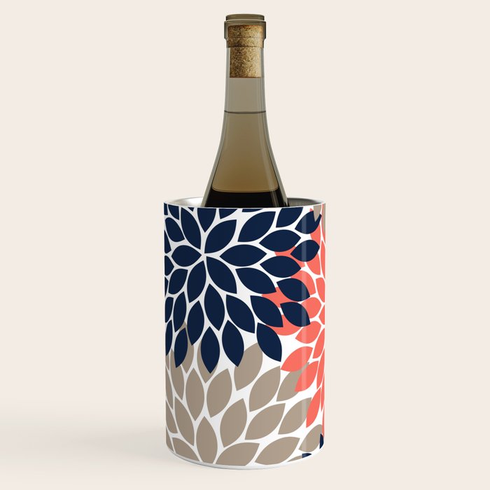 Tan Coral Navy Flower Burst Floral Pattern Wine Chiller Gallery Image 2