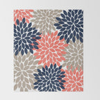 Tan Coral Navy Flower Burst Floral Pattern Throw Blanket Gallery Image 2