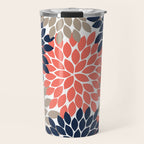 Tan Coral Navy Flower Burst Floral Pattern Travel Mug Gallery Image 1