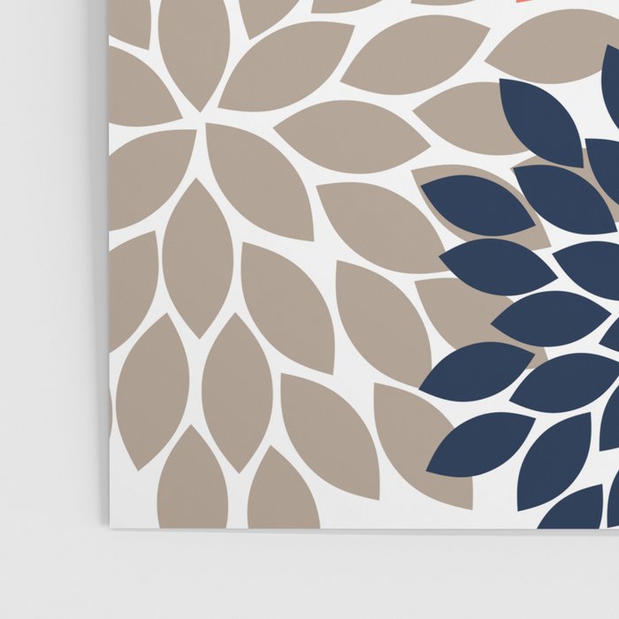 Tan Coral Navy Flower Burst Floral Pattern Poster Gallery Image 3