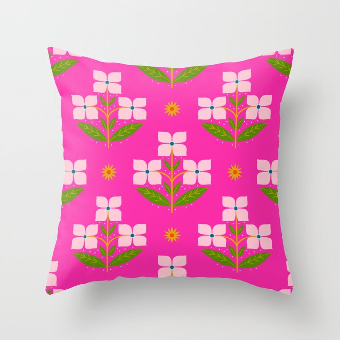 Retro Pink Floral Bunches Pattern - Pink Throw Pillow Gallery Image 6