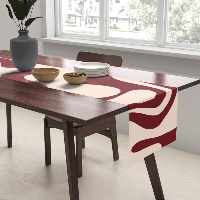 Retro Liquid Swirl Abstract Pattern in Cinnamon Cocoa and Cream  Table Runner Gallery Image 2