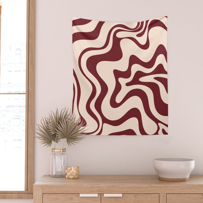 Retro Liquid Swirl Abstract Pattern in Cinnamon Cocoa and Cream  Wall Tapestry Gallery Image 2