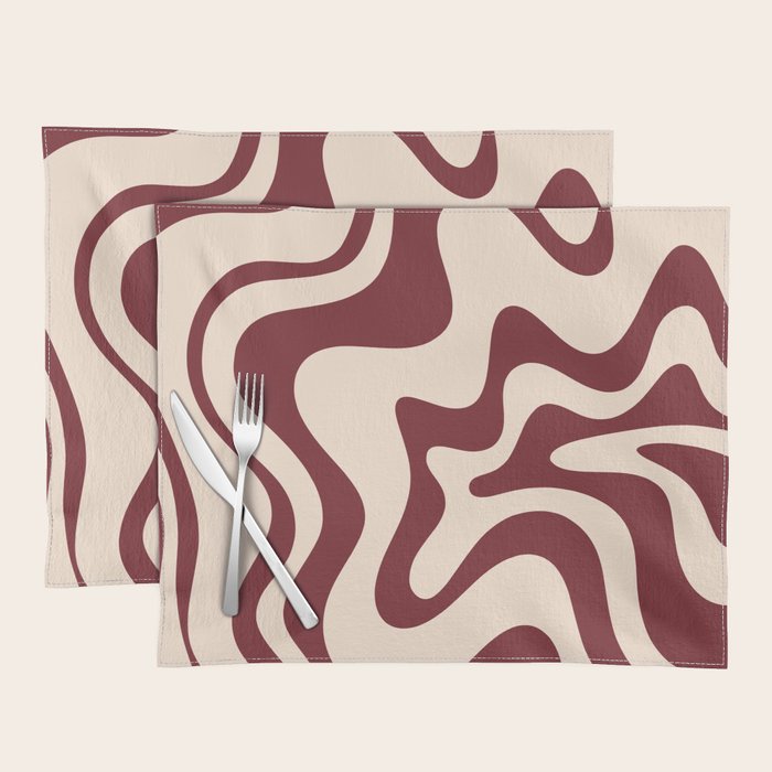 Retro Liquid Swirl Abstract Pattern in Cinnamon Cocoa and Cream  Placemat Gallery Image 1