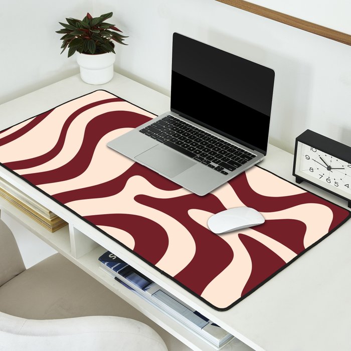 Retro Liquid Swirl Abstract Pattern in Cinnamon Cocoa and Cream  Desk Mat Gallery Image 2