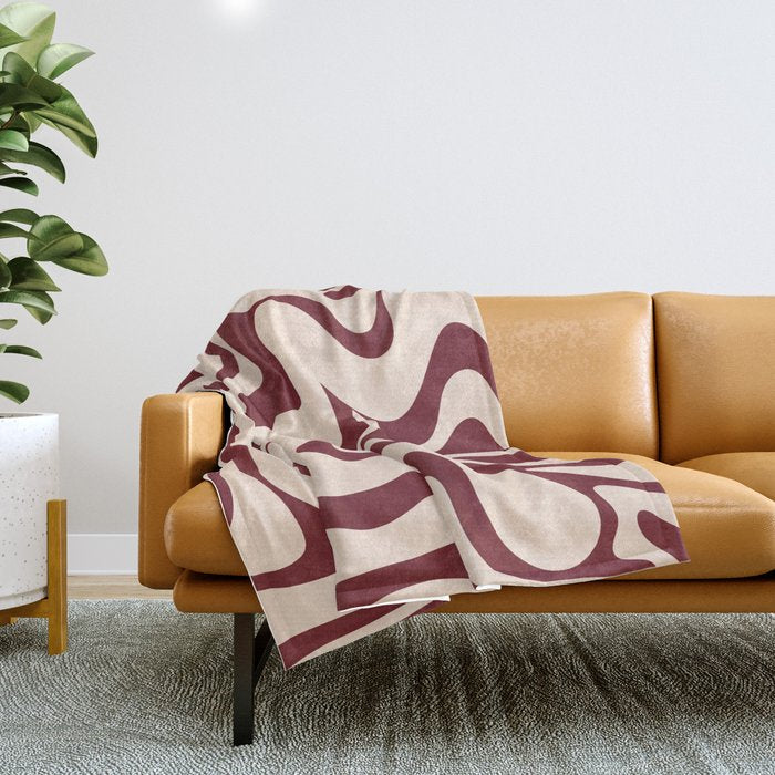 Retro Liquid Swirl Abstract Pattern in Cinnamon Cocoa and Cream  Throw Blanket Gallery Image 1
