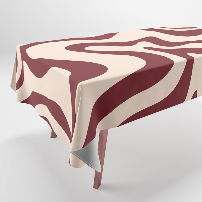 Retro Liquid Swirl Abstract Pattern in Cinnamon Cocoa and Cream  Tablecloth Gallery Image 1