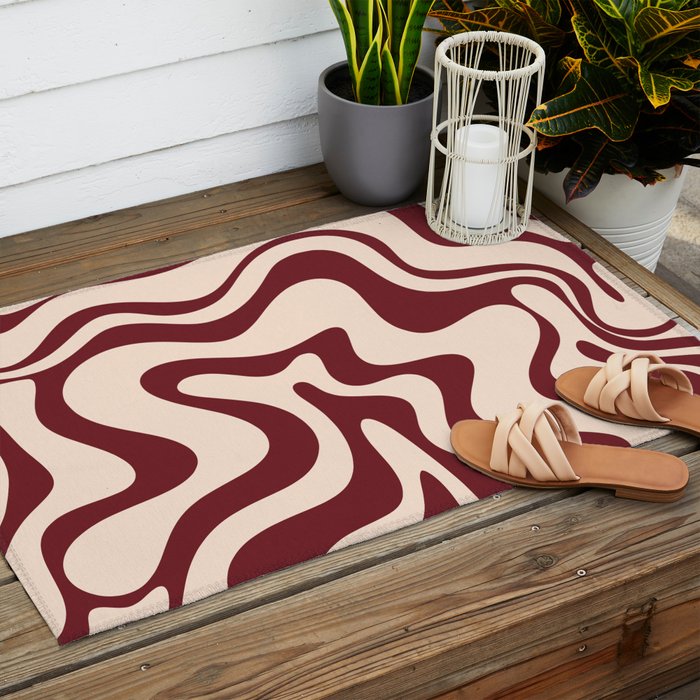 Retro Liquid Swirl Abstract Pattern in Cinnamon Cocoa and Cream  Outdoor Rug Gallery Image 2