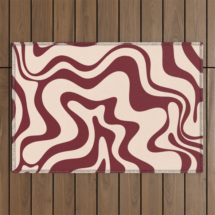 Retro Liquid Swirl Abstract Pattern in Cinnamon Cocoa and Cream  Outdoor Rug Gallery Image 1