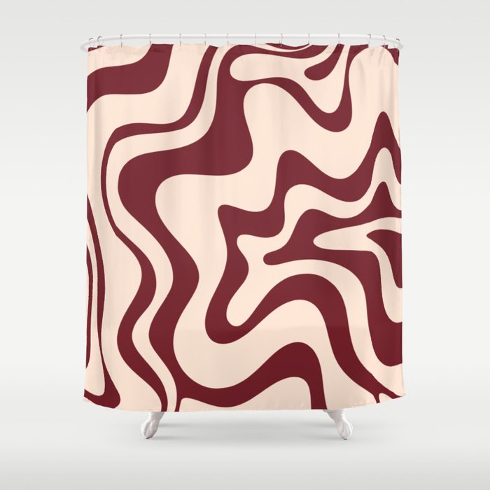 Retro Liquid Swirl Abstract Pattern in Cinnamon Cocoa and Cream  Shower Curtain Gallery Image 1