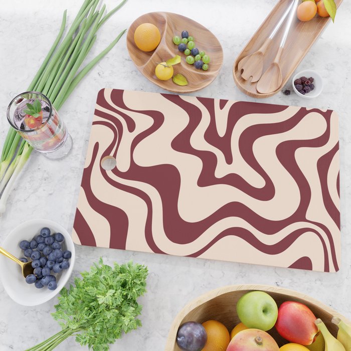 Retro Liquid Swirl Abstract Pattern in Cinnamon Cocoa and Cream  Cutting Board Gallery Image 2